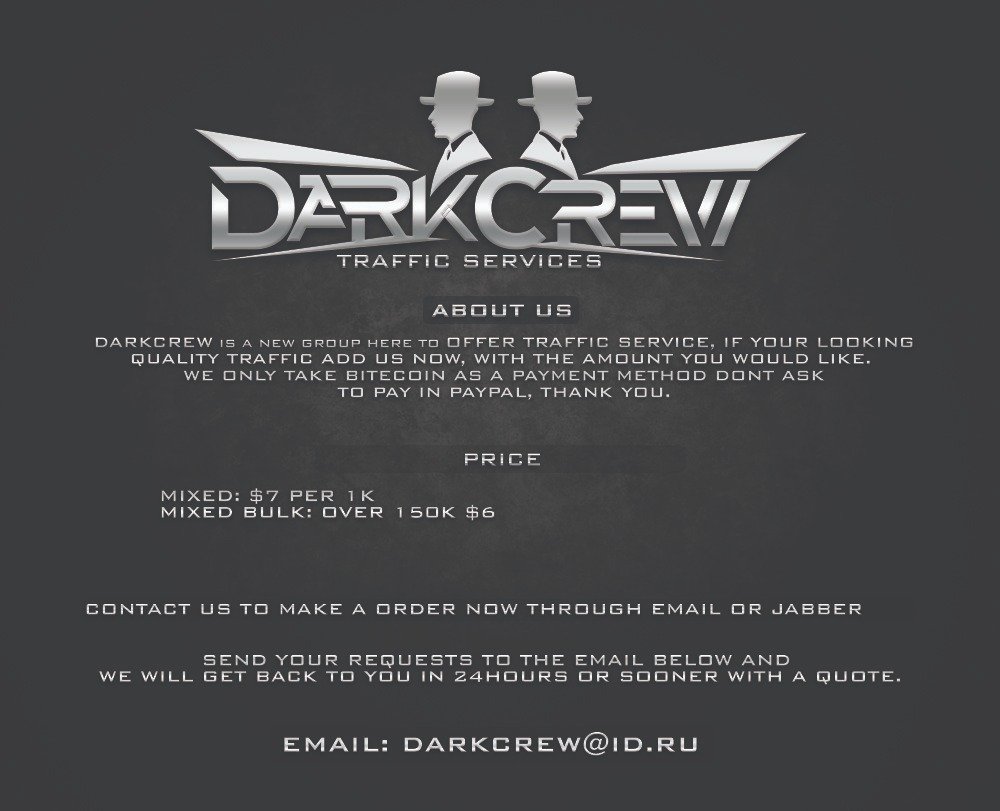 DarkCrewFriends Returns With Botnet Strategy - BLARROW - Innovating the Digital Future Advertisement for the DarkCrew traffic services